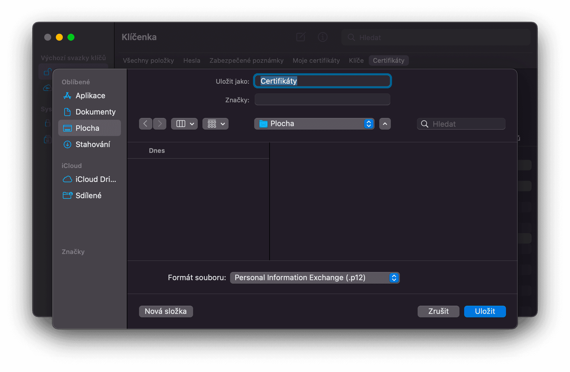 Okno pro pojmenování podpisu a volbu místa uložení